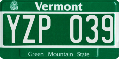 VT license plate YZP039