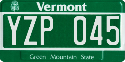 VT license plate YZP045