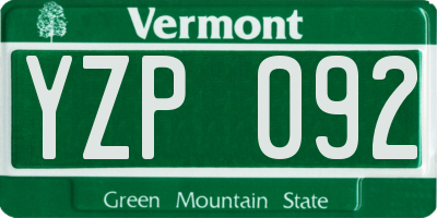 VT license plate YZP092