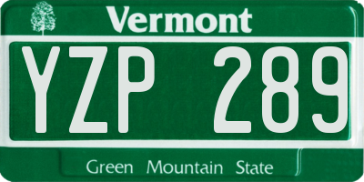 VT license plate YZP289