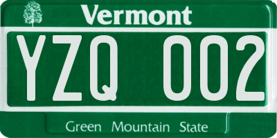 VT license plate YZQ002