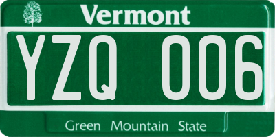 VT license plate YZQ006