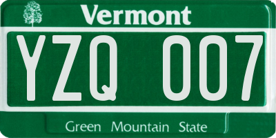 VT license plate YZQ007