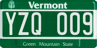 VT license plate YZQ009