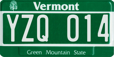 VT license plate YZQ014