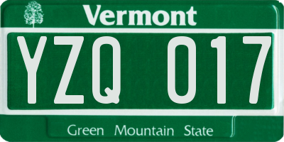 VT license plate YZQ017