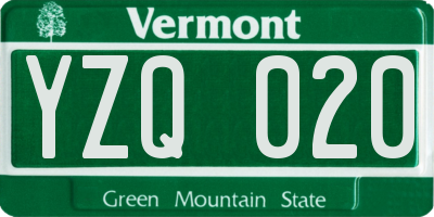 VT license plate YZQ020