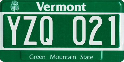 VT license plate YZQ021