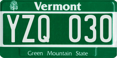 VT license plate YZQ030