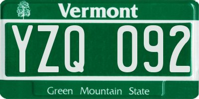 VT license plate YZQ092