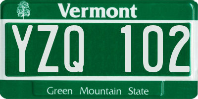 VT license plate YZQ102