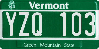 VT license plate YZQ103