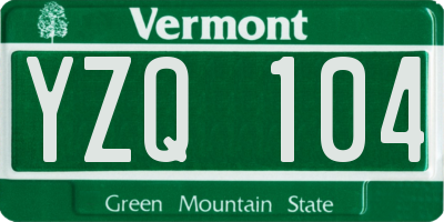 VT license plate YZQ104