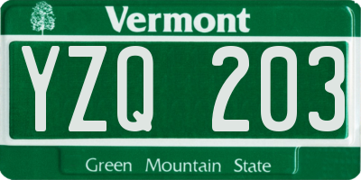 VT license plate YZQ203