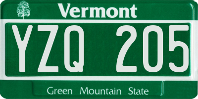 VT license plate YZQ205
