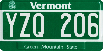 VT license plate YZQ206