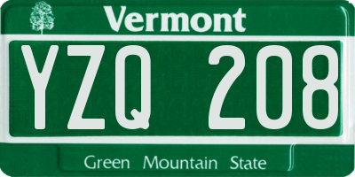 VT license plate YZQ208