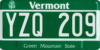 VT license plate YZQ209