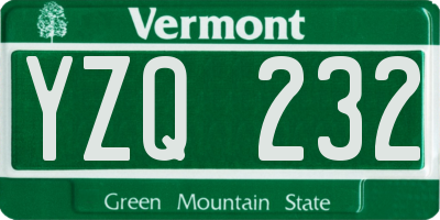 VT license plate YZQ232