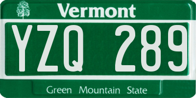 VT license plate YZQ289