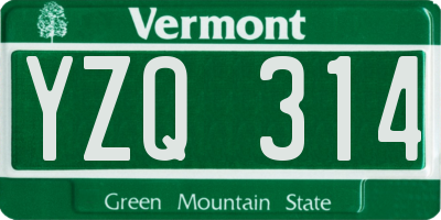 VT license plate YZQ314