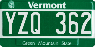 VT license plate YZQ362