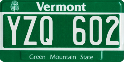 VT license plate YZQ602
