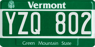 VT license plate YZQ802