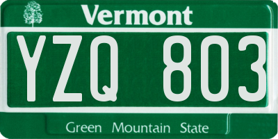 VT license plate YZQ803