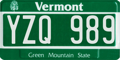 VT license plate YZQ989