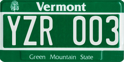 VT license plate YZR003