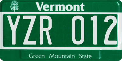 VT license plate YZR012