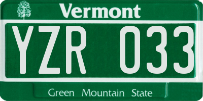 VT license plate YZR033