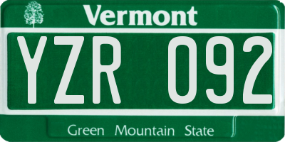 VT license plate YZR092