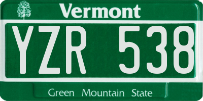 VT license plate YZR538
