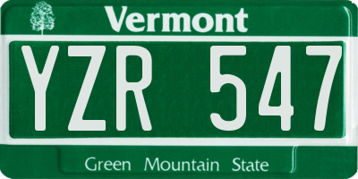 VT license plate YZR547