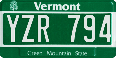 VT license plate YZR794
