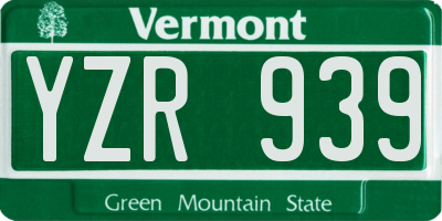 VT license plate YZR939
