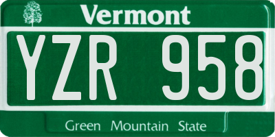 VT license plate YZR958
