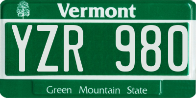 VT license plate YZR980