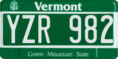 VT license plate YZR982