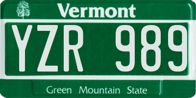 VT license plate YZR989
