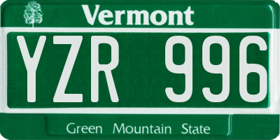 VT license plate YZR996