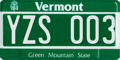 VT license plate YZS003