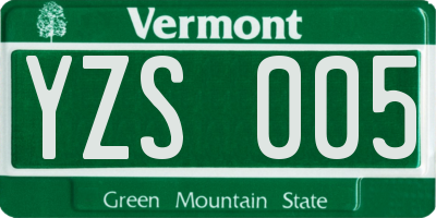 VT license plate YZS005