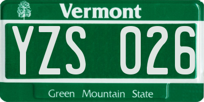 VT license plate YZS026