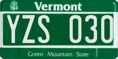 VT license plate YZS030