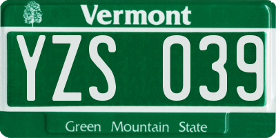 VT license plate YZS039