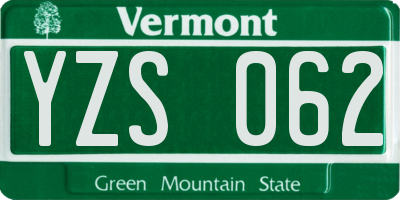 VT license plate YZS062