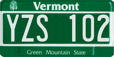 VT license plate YZS102